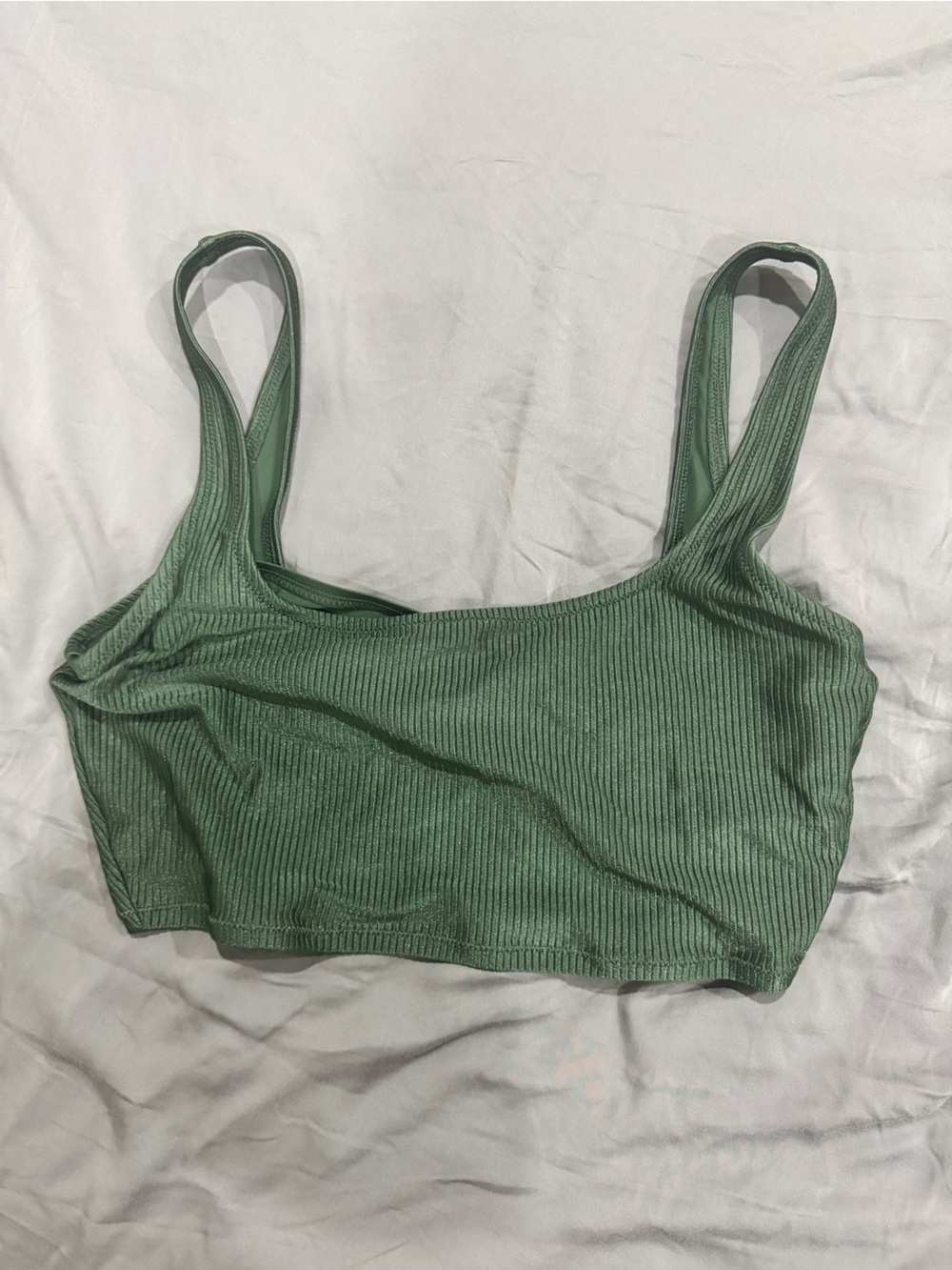 Aerie Ribbed Green Scoopneck Longline Bikini Top